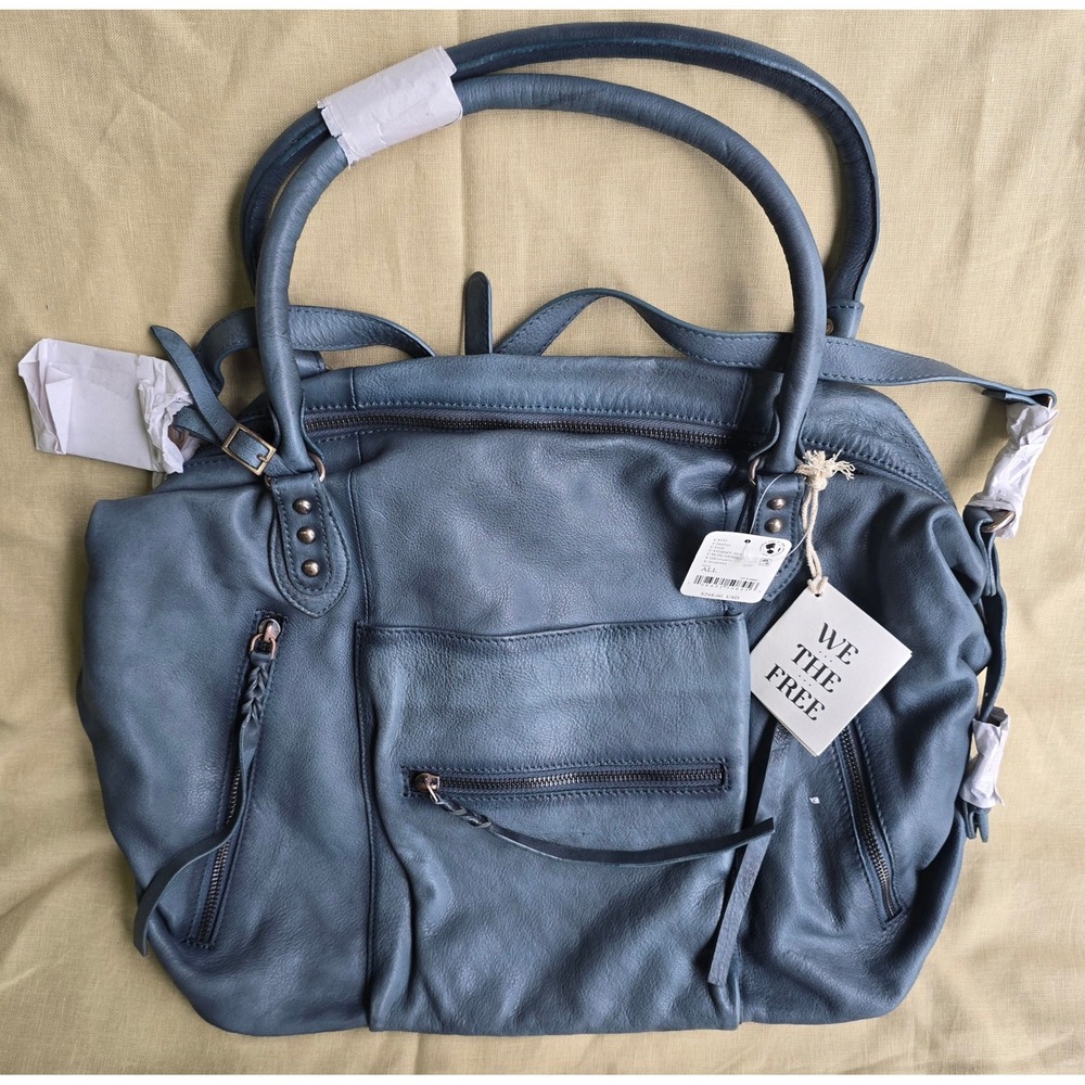 Free People We The Free Camden Leather Tote Bag Stormy Sea Blue OB1608882